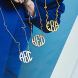 Round Monogram Necklace, Initial Letter, Stainless Steel