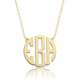 Round Monogram Necklace, Initial Letter, Stainless Steel
