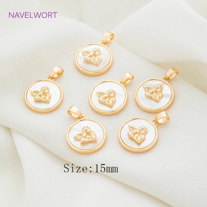 Round Moon Rose Angel Pattern Shell Pendants DIY Jewelry Making