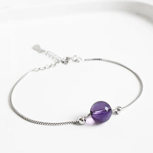 Natural Amethyst Bracelet 925 Silver Box Chain Women's Jewelry