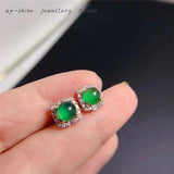 Green Chalcedony Earrings 925 Silver Vintage Wedding Jewelry