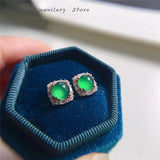 Green Chalcedony Earrings 925 Silver Vintage Wedding Jewelry