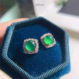 Green Chalcedony Earrings 925 Silver Vintage Wedding Jewelry
