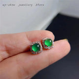 Green Chalcedony Earrings 925 Silver Vintage Wedding Jewelry