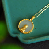 Round Hetian Jade Pendant Necklace Chinese Style Silver Jewelry