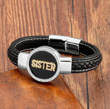 Round Stone CZ Initial Letter Bracelet Stainless Steel Men's Women Bangle