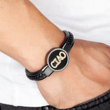 Round Stone CZ Initial Letter Bracelet Stainless Steel Men's Women Bangle