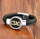 Round Stone CZ Initial Letter Bracelet Stainless Steel Men's Women Bangle
