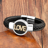 Round Stone CZ Initial Letter Bracelet Stainless Steel Men's Women Bangle