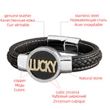 Round Stone CZ Initial Letter Bracelet Stainless Steel Men's Women Bangle