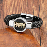 Round Stone CZ Initial Letter Bracelet Stainless Steel Men's Women Bangle