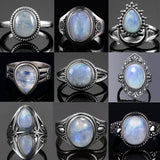 Women's 925 Sterling Silver Moonstone Rings Vintage Fine Jewelry