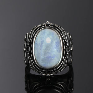 Big Natural Moonstone Women's Sterling Silver Ring Vintage Jewelry