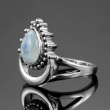 Big Natural Moonstone Women's Sterling Silver Ring Vintage Jewelry