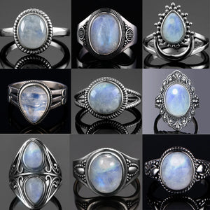 Big Natural Moonstone Women's Sterling Silver Ring Vintage Jewelry