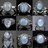 Big Natural Moonstone Women's Sterling Silver Ring Vintage Jewelry