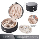 Round PU Leather Jewelry Organizer Box Travel with Buckle Lock