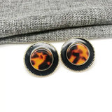 Round Pearl Enamel Clip Earrings for Women