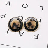 Round Pearl Enamel Clip Earrings for Women