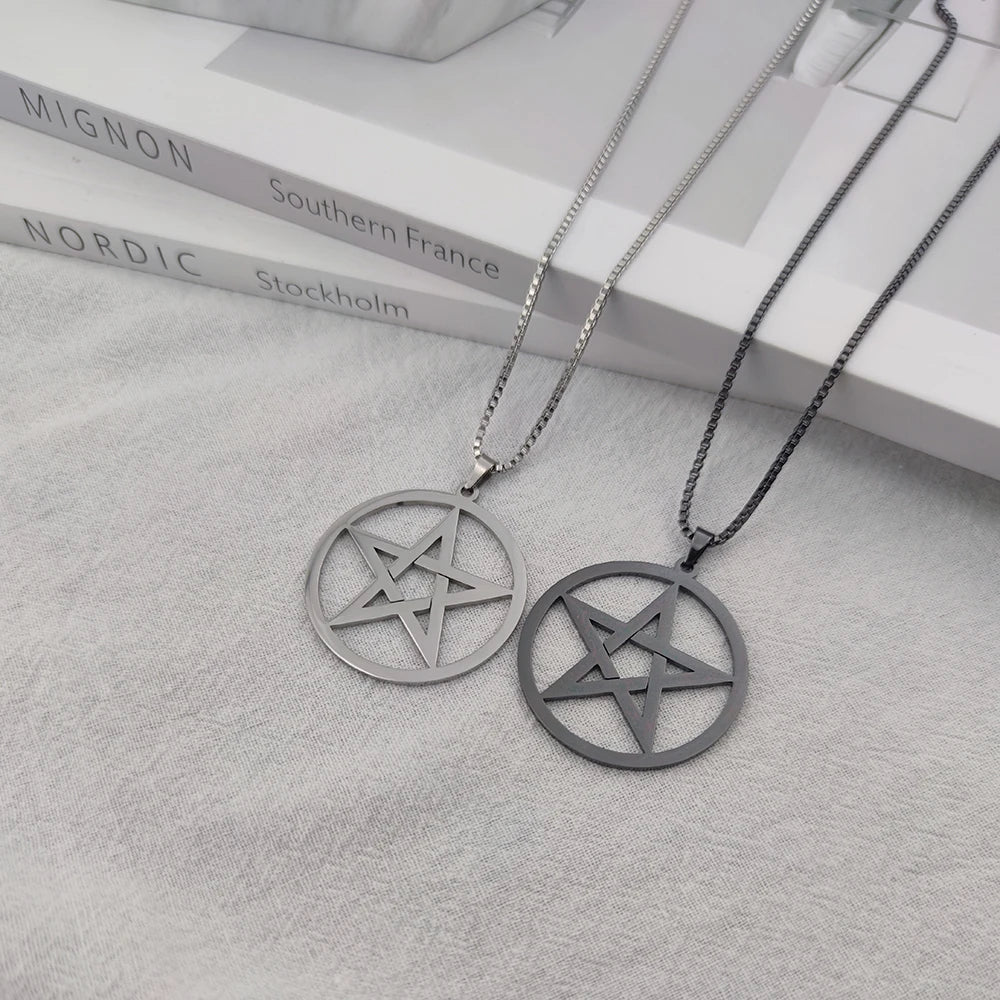 Men's Stainless Steel Star Pendant Necklace Box Chain Jewelry