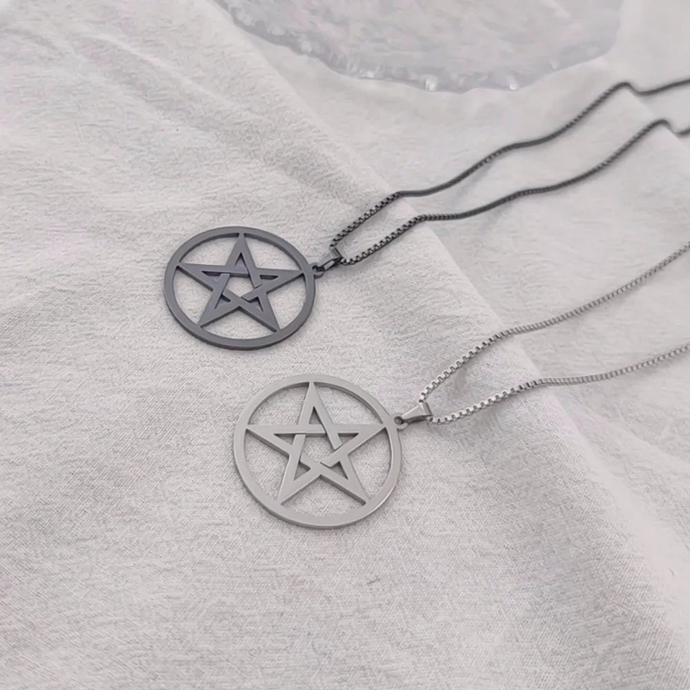 Men's Stainless Steel Star Pendant Necklace Box Chain Jewelry