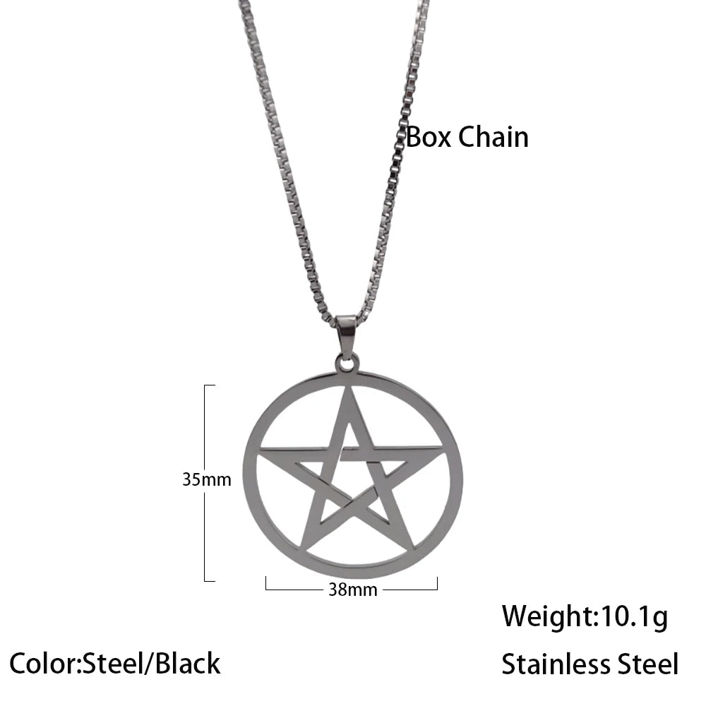 Men's Stainless Steel Star Pendant Necklace Box Chain Jewelry