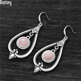 Pink Quartz Dangle Earrings Tibetan Silver Stone Pendant