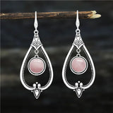 Pink Quartz Dangle Earrings Tibetan Silver Stone Pendant