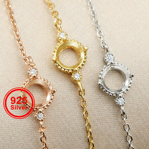 925 Silver 3-Stone Prong Bezel Bracelet Setting for 6'' Gemstone
