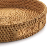 Small Round Rattan Serving Tray with Handles Natural
