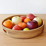 Small Round Rattan Serving Tray with Handles Natural