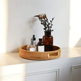 Small Round Rattan Serving Tray with Handles Natural