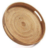 Small Round Rattan Serving Tray with Handles Natural