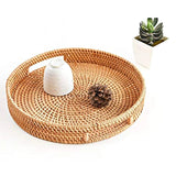 Small Round Rattan Serving Tray with Handles Natural