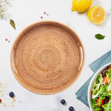 Rattan Woven Serving Tray with Handles for Coffee Table Decor