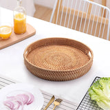 Rattan Woven Serving Tray with Handles for Coffee Table Decor