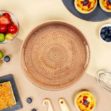 Rattan Woven Serving Tray with Handles for Coffee Table Decor