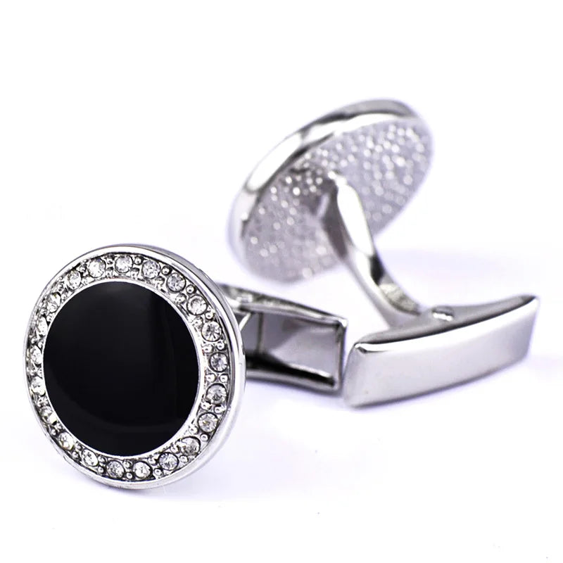 Round Rhinestone Men's Cufflinks French Enamel Jewelry