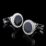 Round Rhinestone Men's Cufflinks French Enamel Jewelry
