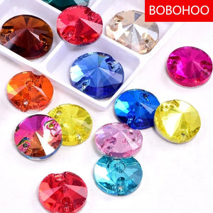 Round Rivoli Glass Strass Sew On Rhinestone Flatback Glass Stones