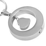 Round Shape Cremation Urn Pendant Necklace with Crystal Heart Charm