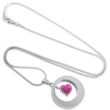 Round Shape Cremation Urn Pendant Necklace with Crystal Heart Charm