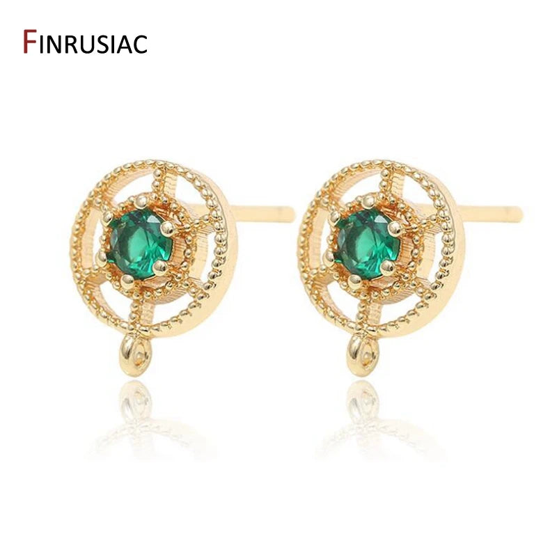 Green Zircon Rhinestone Earring Findings 14k Plated
