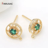 Green Zircon Rhinestone Earring Findings 14k Plated
