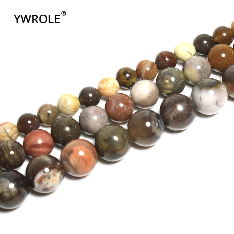Petrified Natural Stone Loose Beads for Jewelry Making DIY 15'' Strand