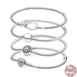 925 Silver Round Shell Buckle Bracelet Infinity Knot Chain DIY Making