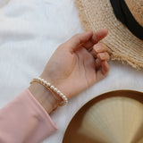 Shell Pearl Beaded Bracelet & Thin Line Bangle Set