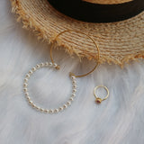 Shell Pearl Beaded Bracelet & Thin Line Bangle Set