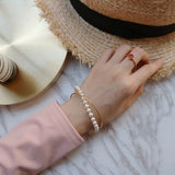 Shell Pearl Beaded Bracelet & Thin Line Bangle Set
