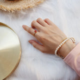 Shell Pearl Beaded Bracelet & Thin Line Bangle Set